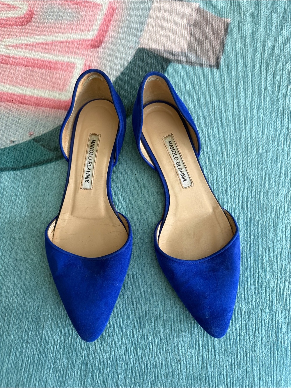 Manolo Blahnik Cobalt Blue Suede Pointed D'Orsay Flats
